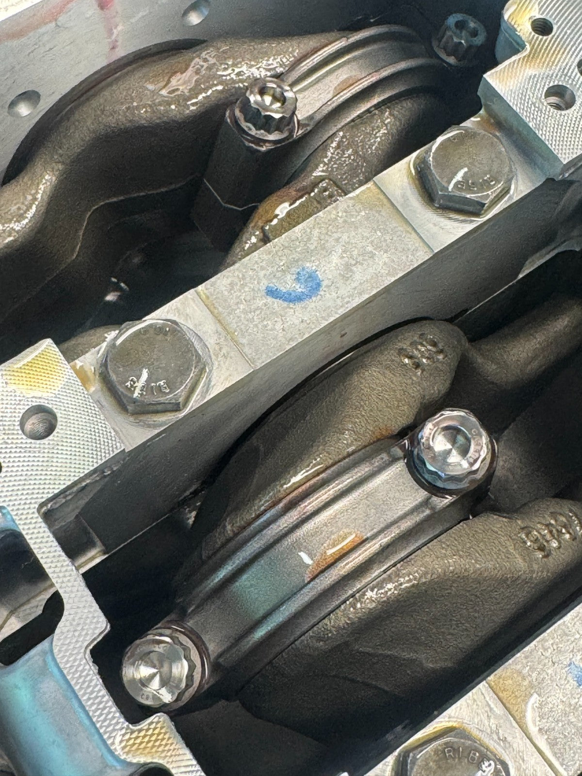 Connecting rod and main cap, close-up